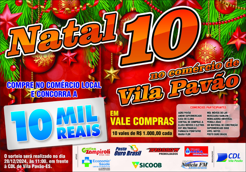CDL de Vila Pavão lança campanha de Natal com premiação de R$ 10 mil em vales-compras